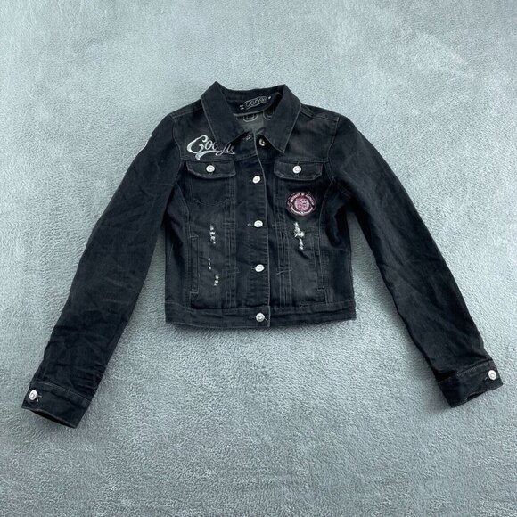 Coogi Black Denim Cropped Jacket With Embroidered Womens M 2502 - Picture 1 of 10